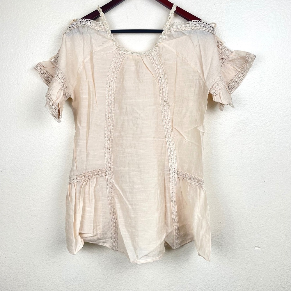 NWT Womens Tunic Top Sz S Linen Blend Boho Lace Cottage Fairy Delicate Cream
